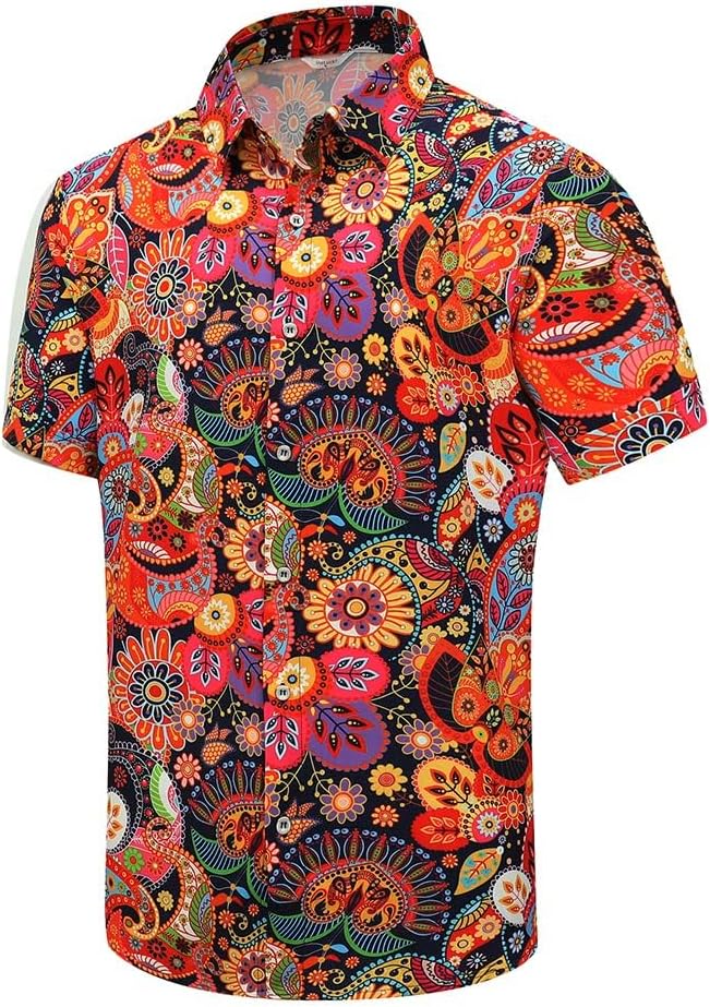 SheLucki Hawaiian Shirt for Men, Unisex Summer Beach Casual Short Sleeve Button Down Shirts, Printed Palmshadow Clothing - Image 2