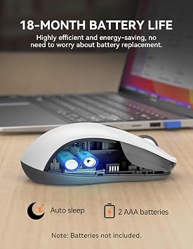 TECKNET Bluetooth Mouse, [ USB + BT1 + BT2 ] Wireless Mouse for Laptop, Silent Click, Ergonomic Design, 4800 DPI Computer Mice Wireless, Dual Mode for Laptop, Computer, iPad, MacBook