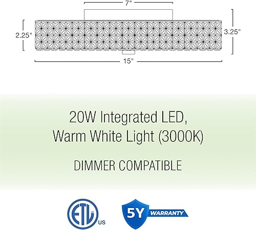 Miniatura 4 de Kira Home Maxine - Lámpara de techo moderna de 15 pulgadas, LED integrado de 20 W (equivalente a 120 W), pantalla de estilo de cristal transparente