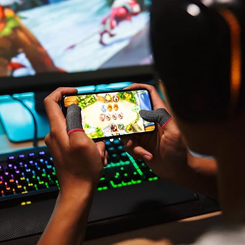 Miniatura 10 de 40 piezas de guantes de dedo para juegos para el pulgar de las mangas de los dedos del juego móvil (negro)