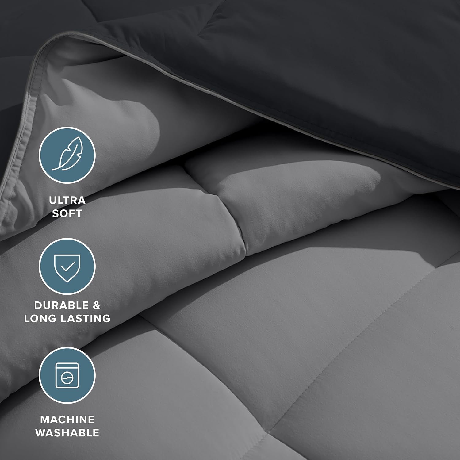 Bare Home Twin/Twin Extra Long Comforter - Reversible Colors - Goose Down Alternative - Ultra-Soft - Premium 1800 Series - All Season Warmth - Bedding Comforter (Twin/Twin XL, Black/Grey) - Image 6