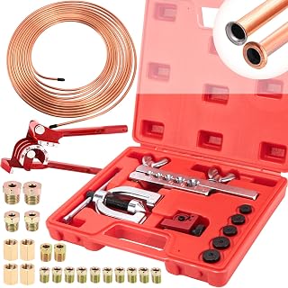 ZMCYNG 3/16" Brake Line Repair Kit: Double/Single Flaring Tool, 25Ft Copper Coated Line, Cutter, Bender & Fittings for Cars Trucks SUVs