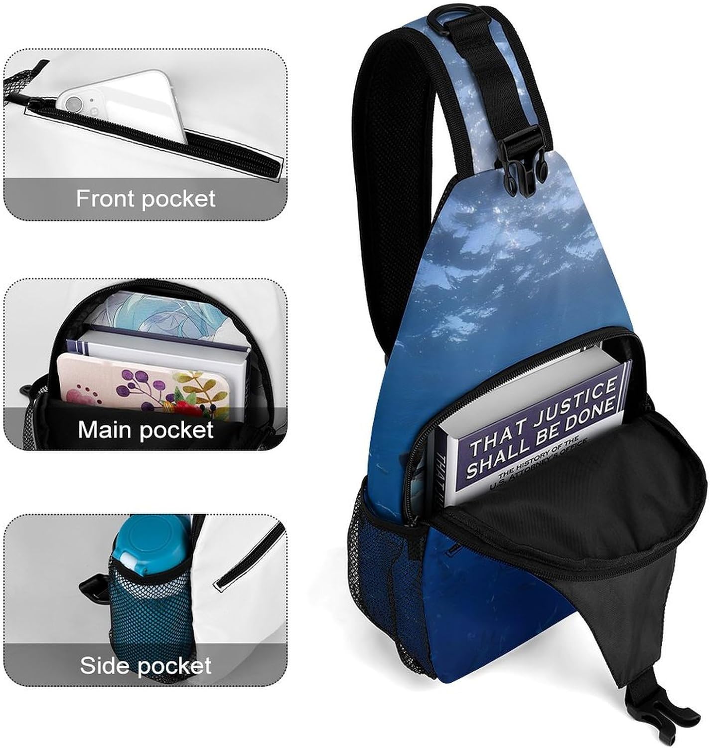 Shark Men Crossbody Sling Backpack Chest Bag | Travel Fanny Pack,Hiking Daypack,Print Shoulder Bags
