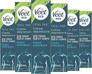 Veet Men - Crème Dépilatoire Homme - Peaux Sensibles - 200 ml - Lot de 6, épilateur Crème dépilatoire
