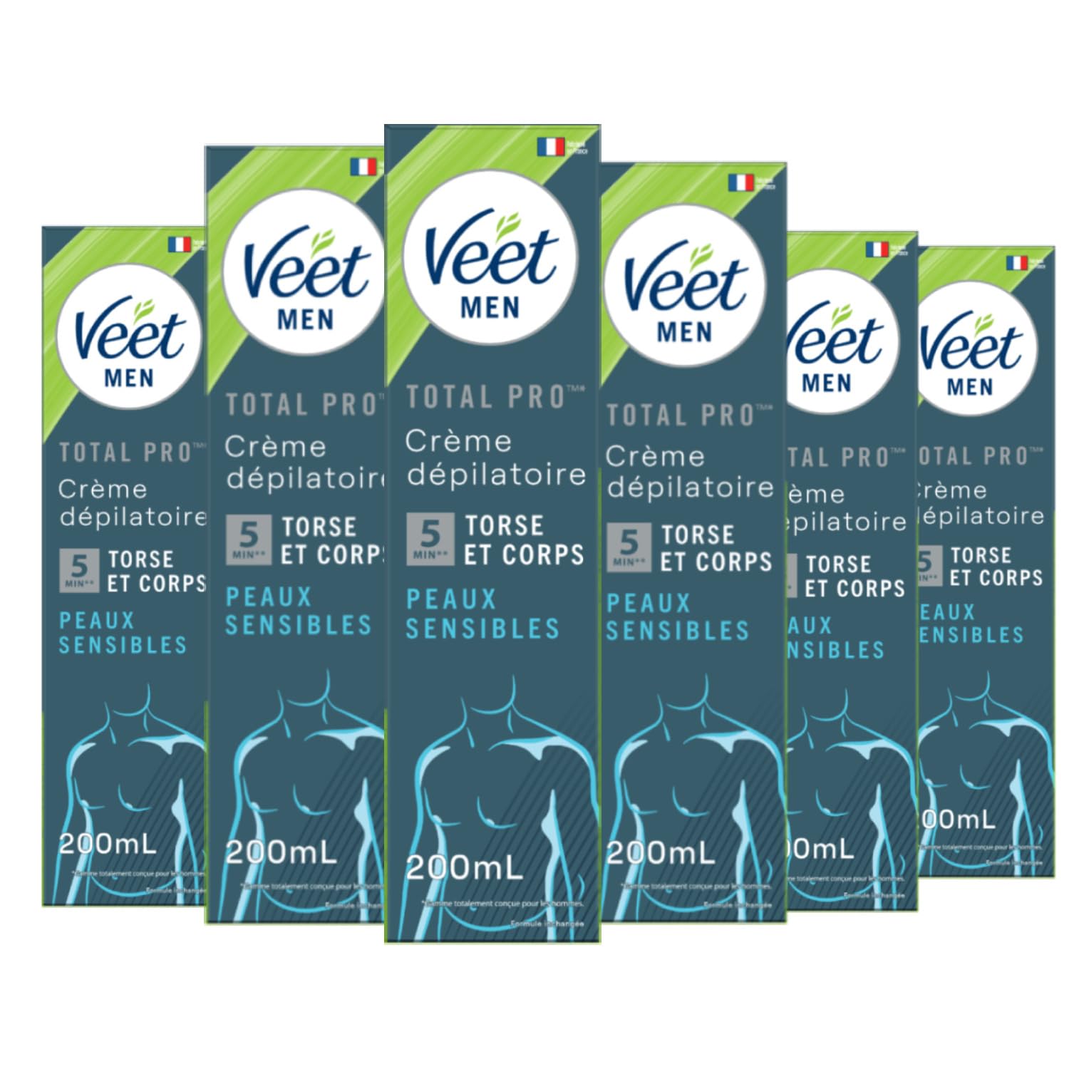 Veet Men - Crème Dépilatoire Homme - Peaux Sensibles - 200 ml - Lot de 6