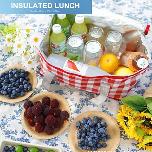 Miniatura 10 de Bolsa de picnic aislada reutilizable, bolsa de playa con cremallera superior, bolsa aislada para calientes o fríos, cesta de picnic plegable,