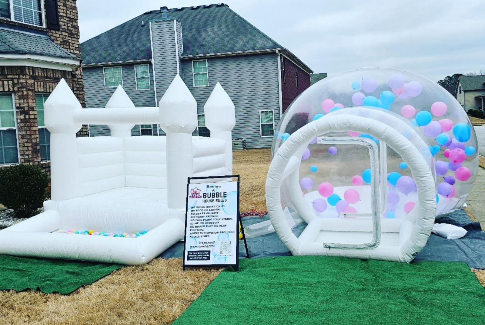 Magical Fun Combo - 10FT Bubble Dome House and White Bounce House with Ball Pit, Blowers Included