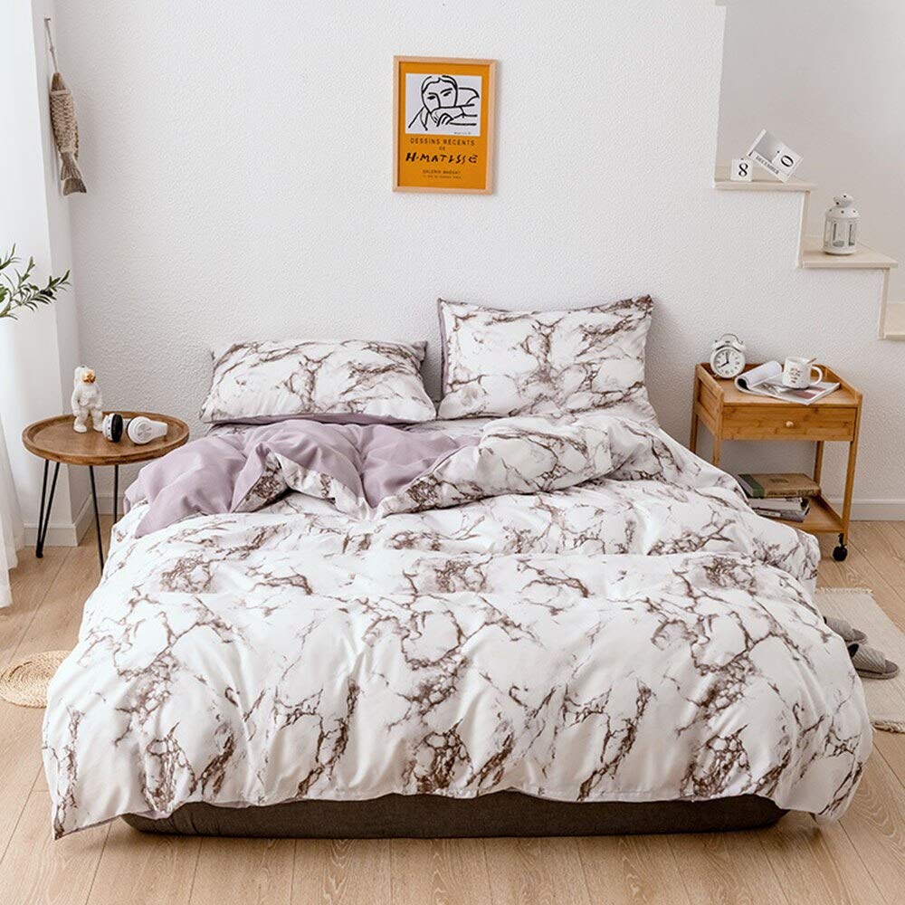 Housse de couette anti-courants d'air marbre marron lit double 220x240 cm