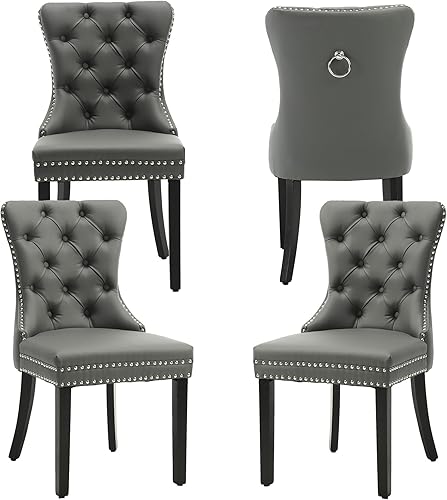 Miniatura 34 de Nikki Collection - Juego de 6 sillas de comedor de terciopelo con patas de madera y anillo de tracción, sillas laterales de lujo con ribete de Negro