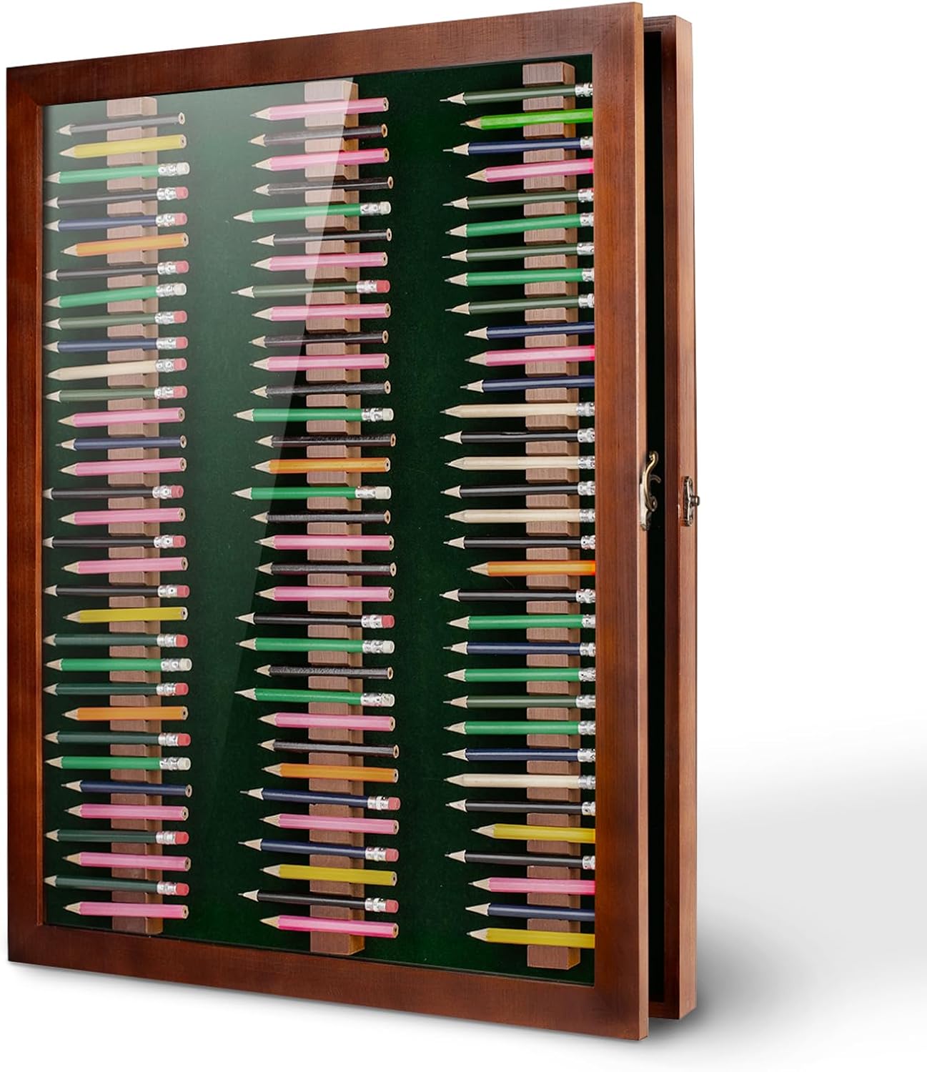 Golf Pencil Display Case Holds 99 Round or Octagonal Golf Pencils Wood Wall Mount Clear Display Case with Acrylic Dust UV Cover