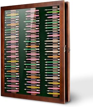 Golf Pencil Display Case with Wood Frame | Wall-Mount Display Holds 99 Round or Octagonal Golf Pencils with a Clear Acrylic Dustproof Cover
