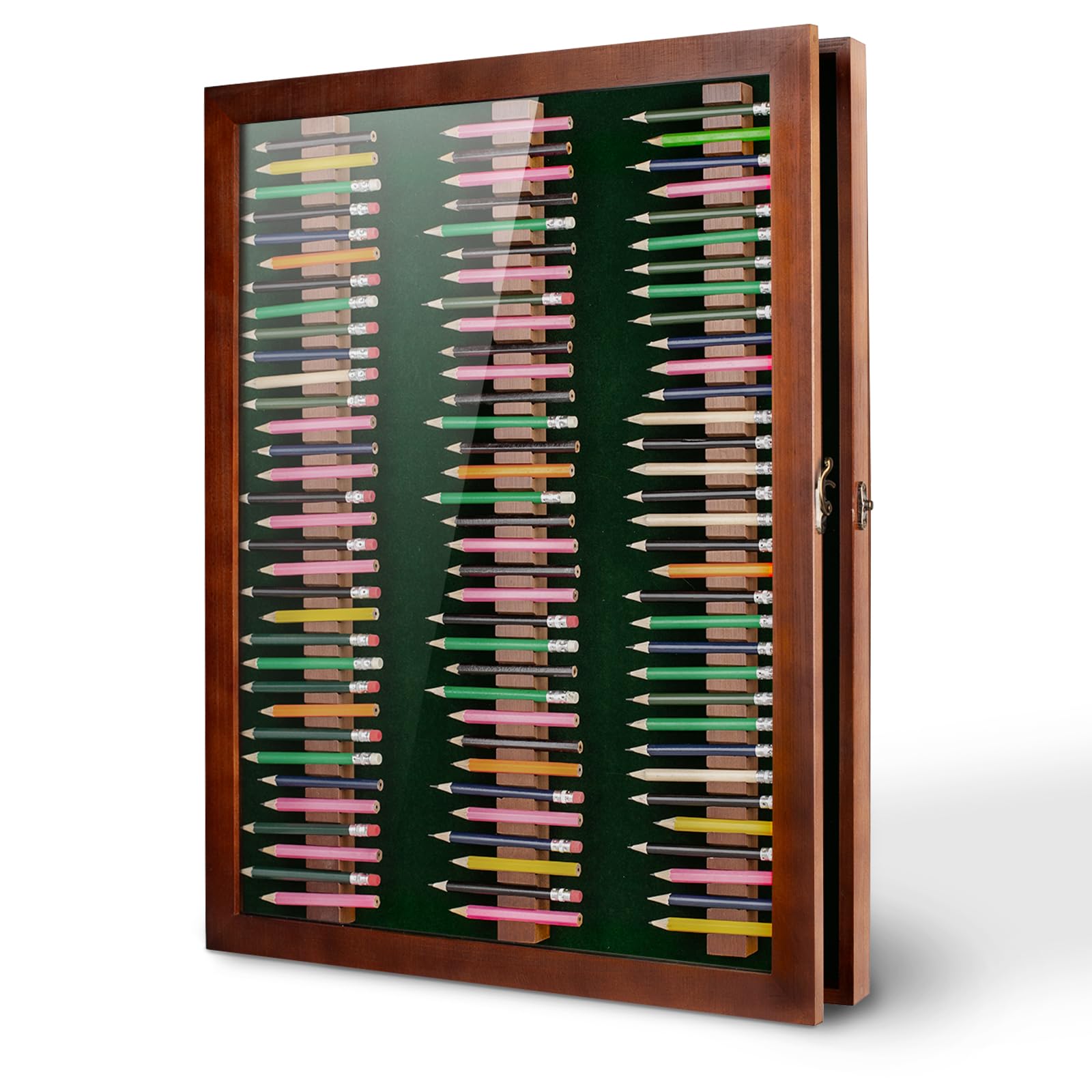 Golf Pencil Display Case Holds 99 Round or Octagonal Golf Pencils Wood Wall Mount Clear Display Case with Acrylic Dust UV Cover