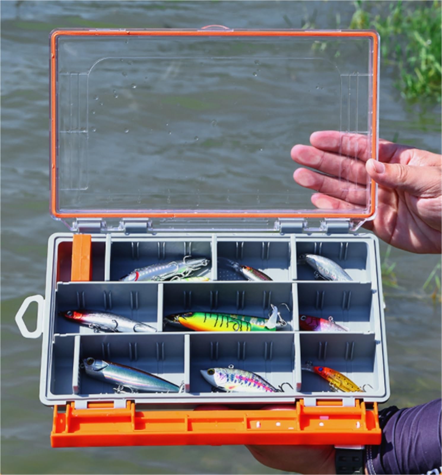 Fishing Walizka Skrzynka Wędkarska Wodoodporny Organizer Na Sprzęt Wędkarski Z Wyjmowanymi Przegródkami Study Lure Storage Box Tackle Box(Oranje)