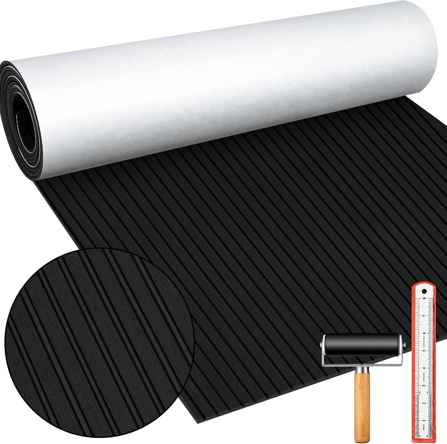Tinideya Boat Flooring EVA Foam 94'' x 47" Boat Decking Non Slip Marine Camo Self Adhesive Carpet with Roller Ruler for Kayak Yacht Motorboat(Vertical Lines, Camo Snow)