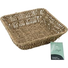JVL Square Tapered Seagrass Storage Tray   Natural Hand Woven Basket for Home Organisation, Brown