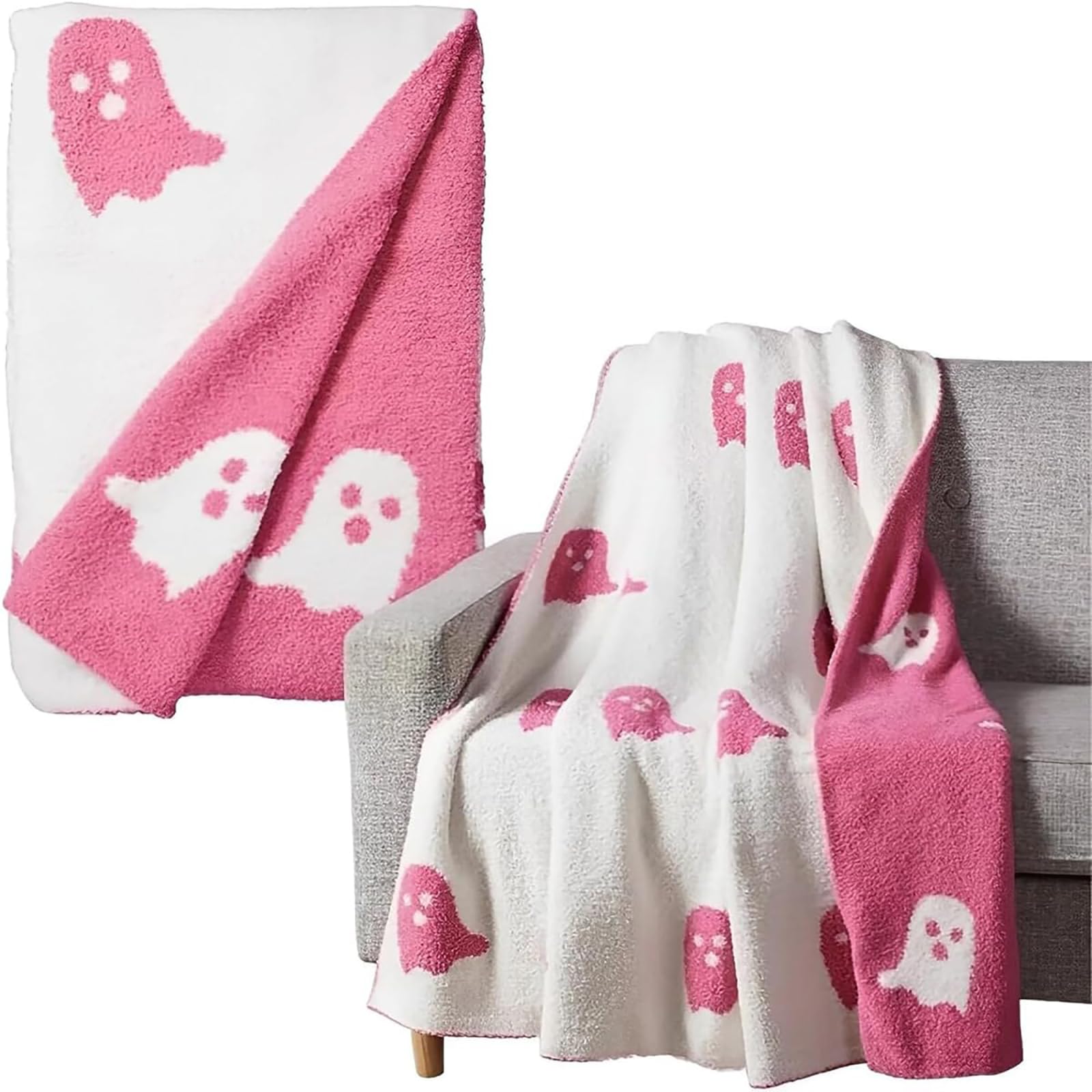 Chagoo 2023 Halloween Viral Pink Ghost Blanket, Kawaii Super Soft for All Seasons Blankets, Plush Cute Throw Blanket (Pink, 130 * 150cm/51.2 * 59.1in)