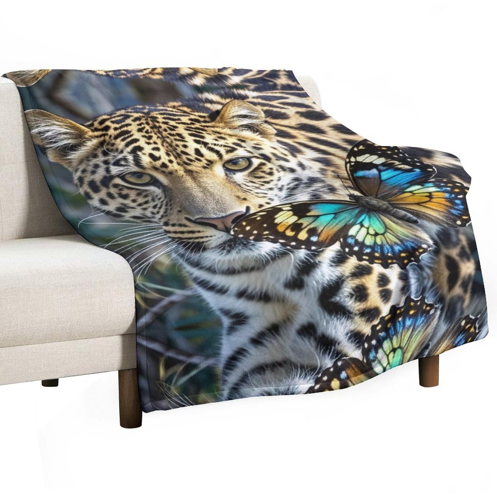 Couverture en peluche pour lit et canapé motif léopard automne