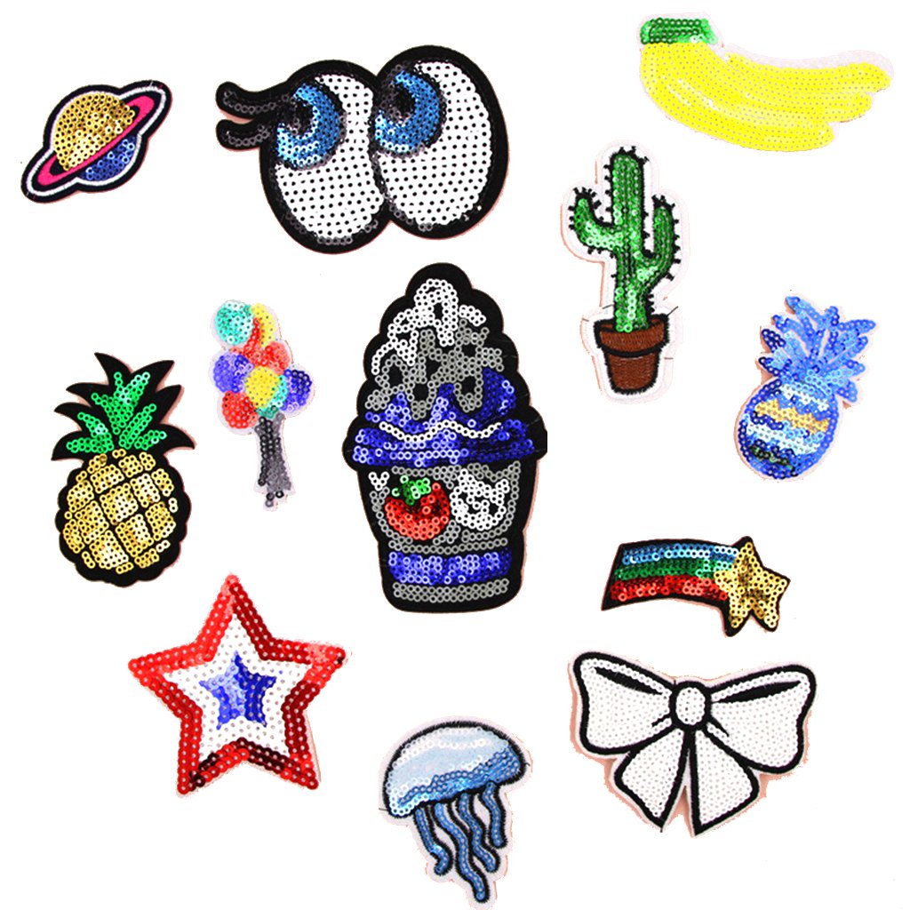 Segolike 12 Pieces Iron on Decorative Embroidery Glitter Sequin Patches