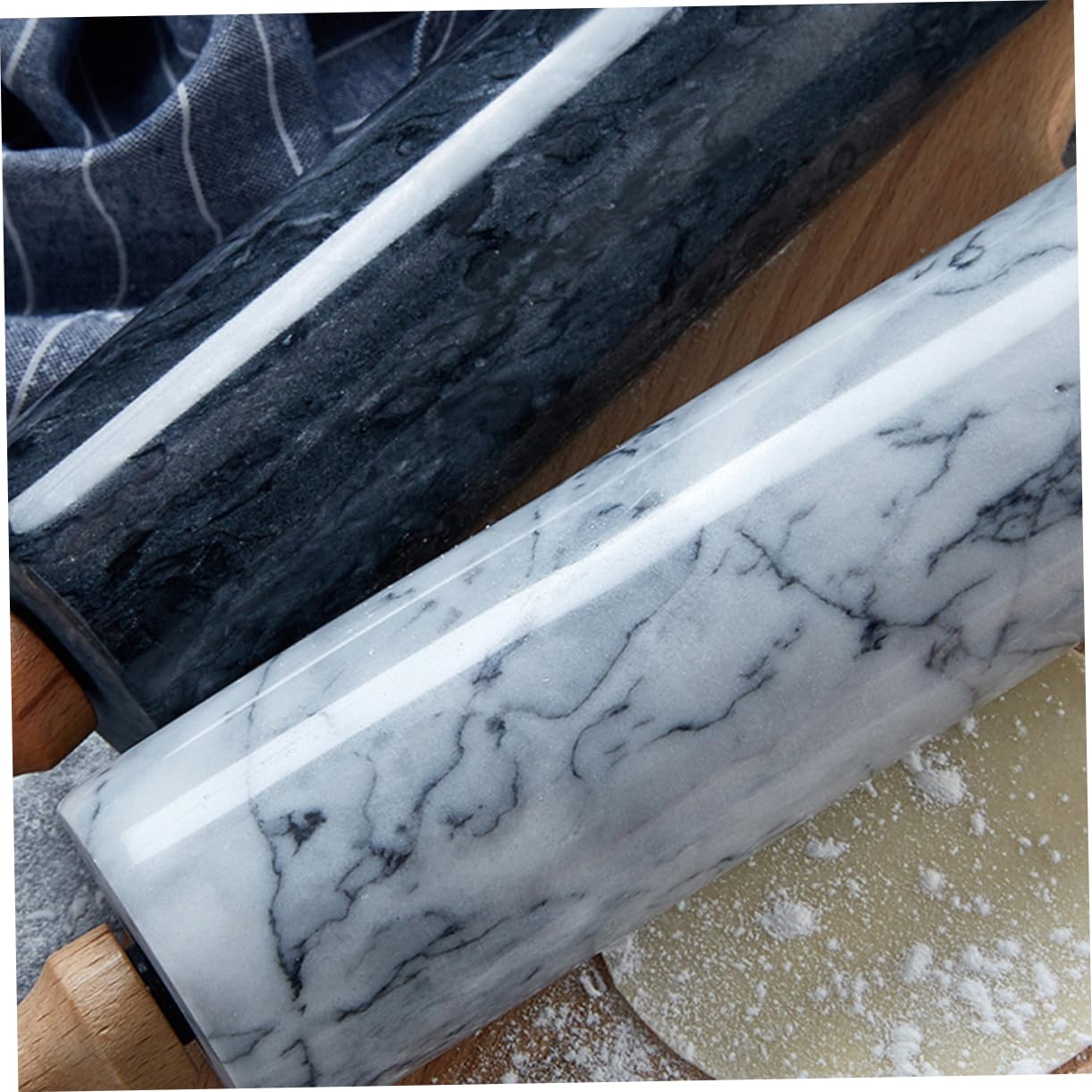 Alipis Rouleau à Pâtisserie en Marbre Manche en Bois, Noir