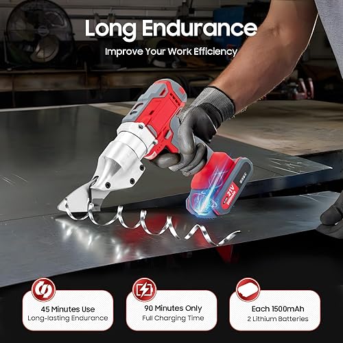 Miniatura 3 de Tijeras eléctricas de metal de 21 V, cortador de chapa con batería y caja, corte de metal con cabeza giratoria de velocidad para cortar láminas de