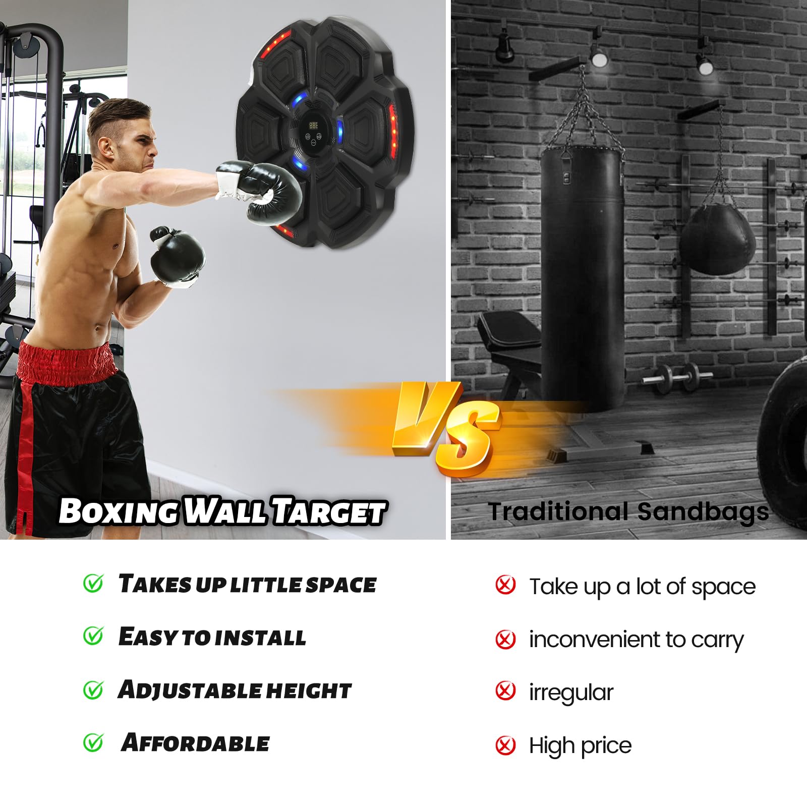 Music Boxing Machine Adulto, Máquina de Boxeo Musical de Pared con Guantes de Boxeo, 9 Modos de Velocidad y Modo de Conteo, Boxeo Pared Bluetooth para Musical Liberar Estrés y Entrenar