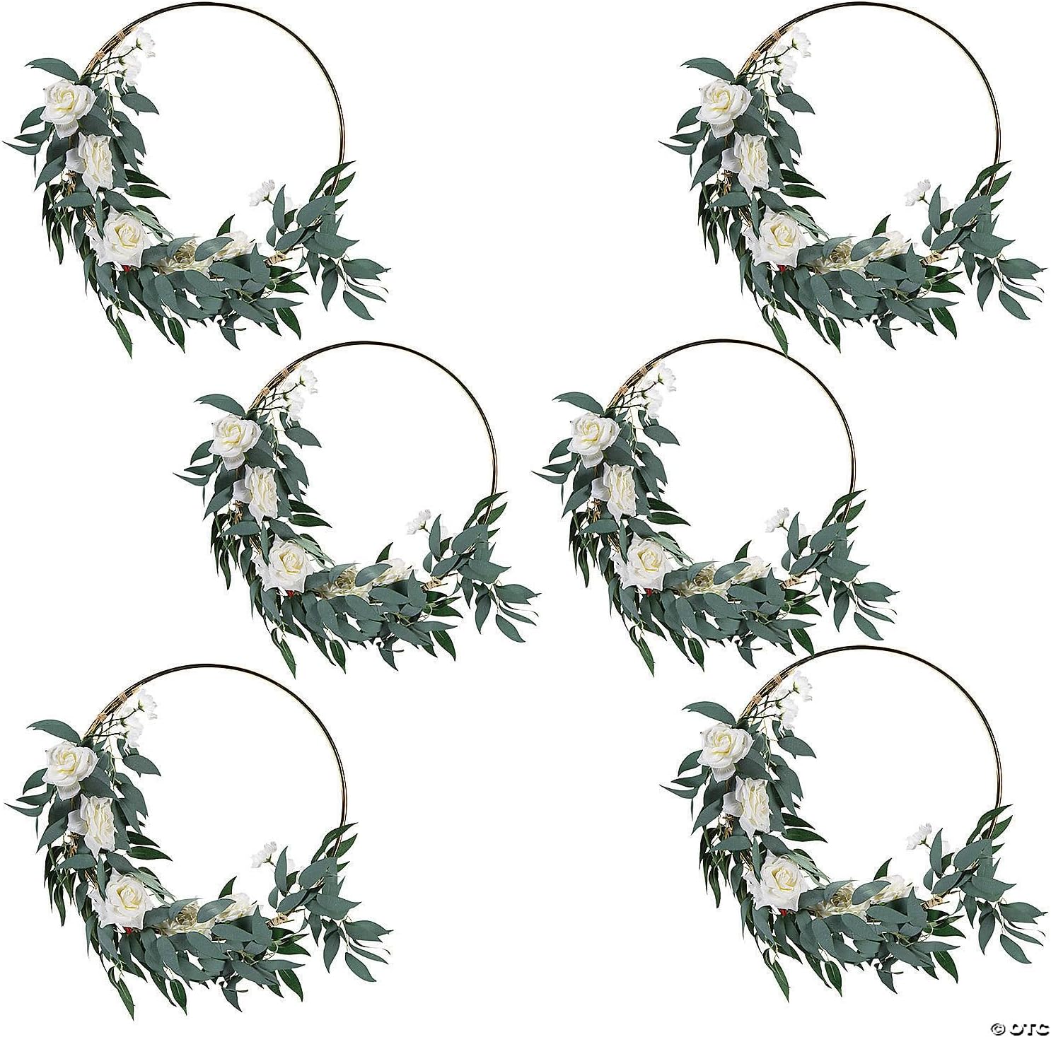 Premium Gold Hoop Decorations with White Roses, Bulk 6 Pieces