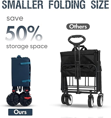 Miniatura 33 de PORTAL Carros plegables plegables de playa, resistentes con ruedas todo terreno para exteriores, campamento, jardín, compras, comestibles, plegable