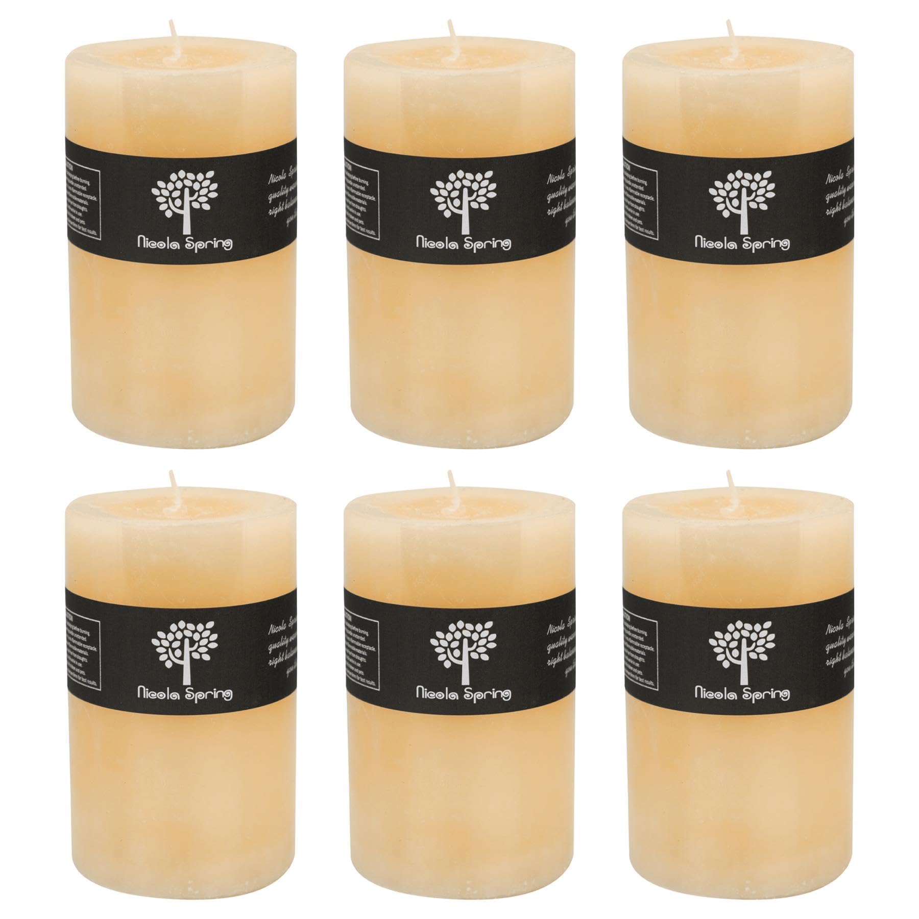 Nicola Spring Beige Scented Pillar Candles - Vanilla Scent - 110 Hour Burning Time - Pack Of 6 - Vanilla Candles Ivory Round Pillar Aromatherapy For Home Fragrance, Kitchen, Living Room, Bedroom
