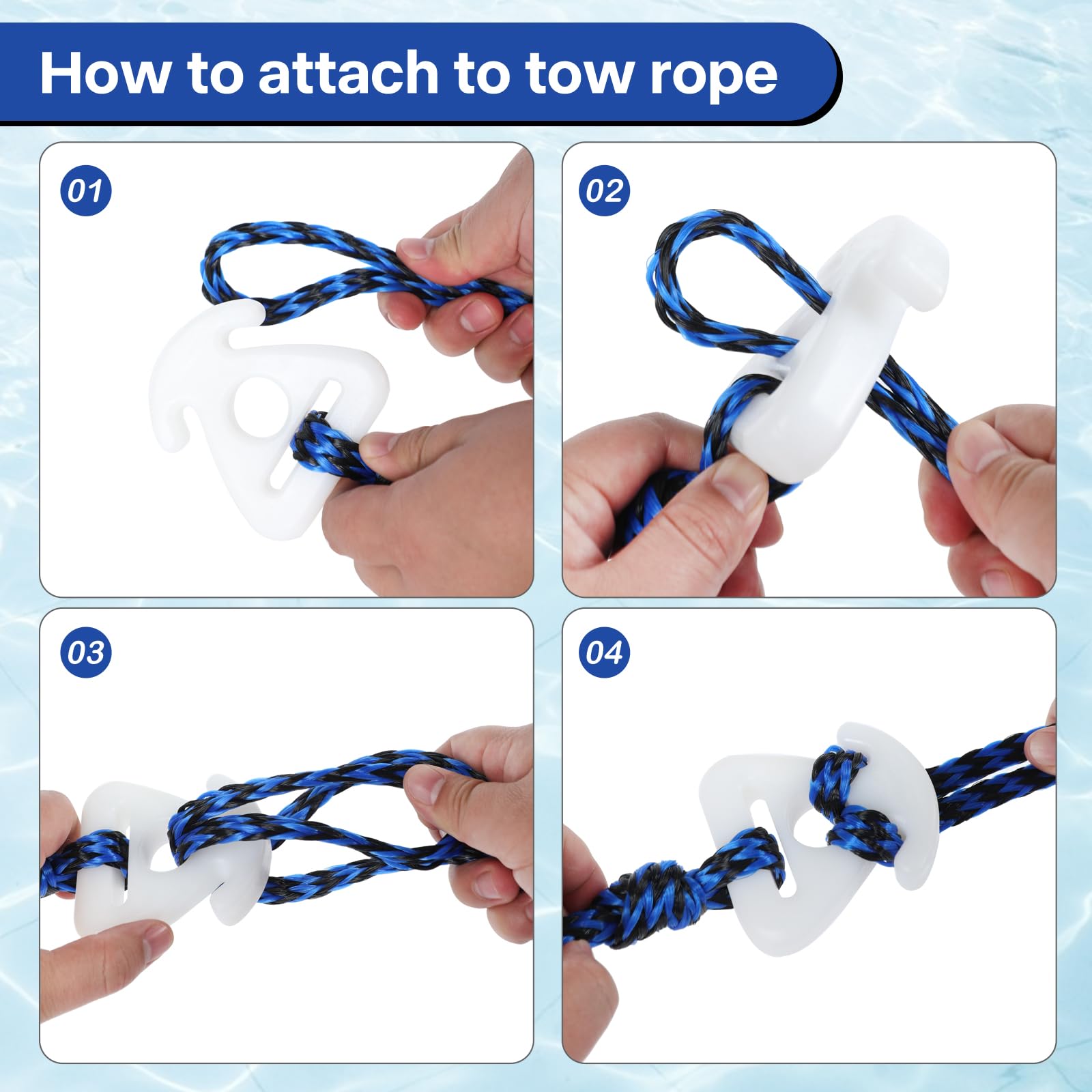 Arnés de remolque de barco resistente para tubos, cuerda de remolque para deportes acuáticos para remolques y tubos de barco, línea de arnés de remolque autocentrante con conector rápido de clip y