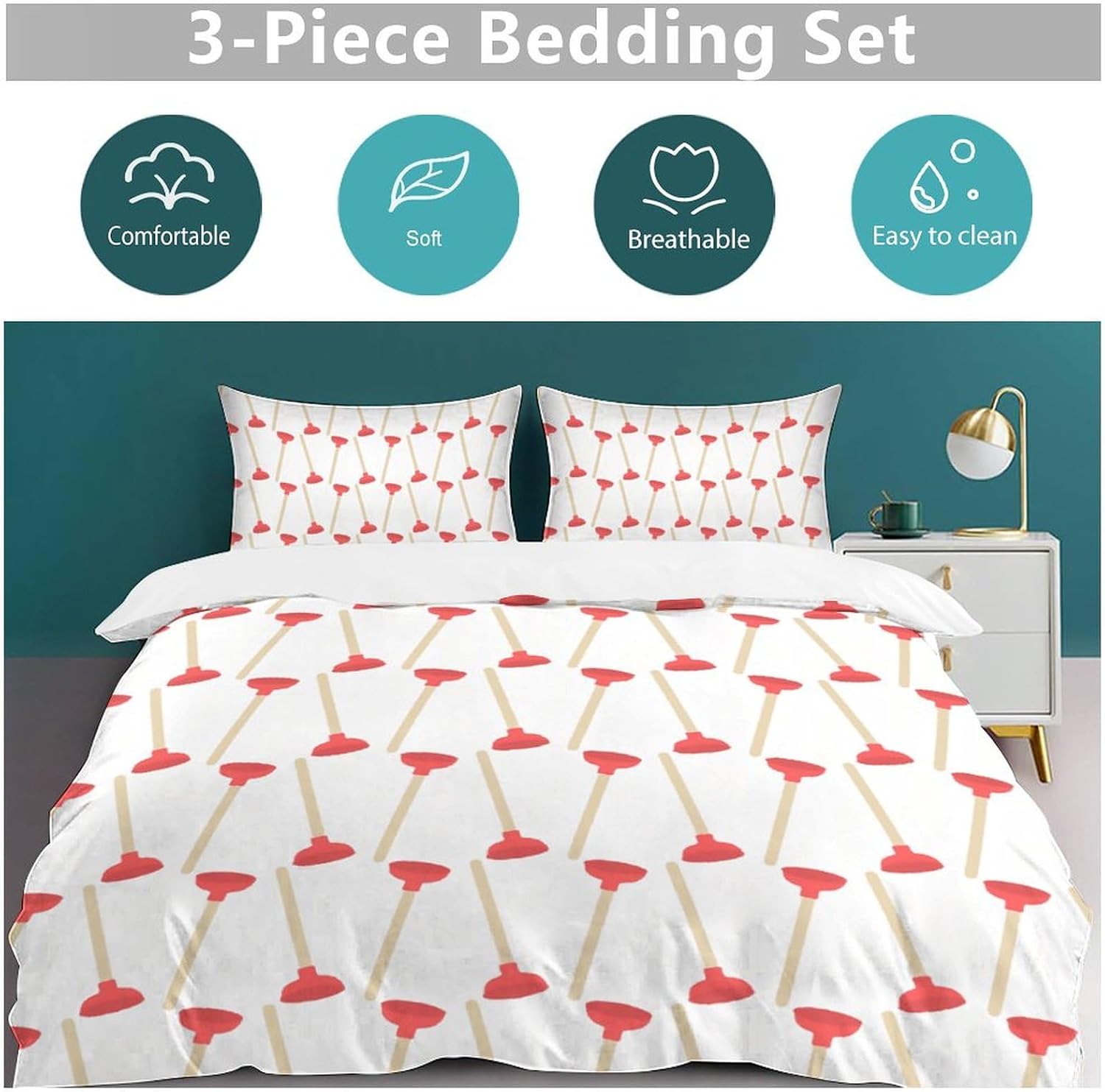 Toilet Plunger Thickened Bedding Three Piece Set, Including Duvet Cover and Pillowcase 86"x70"