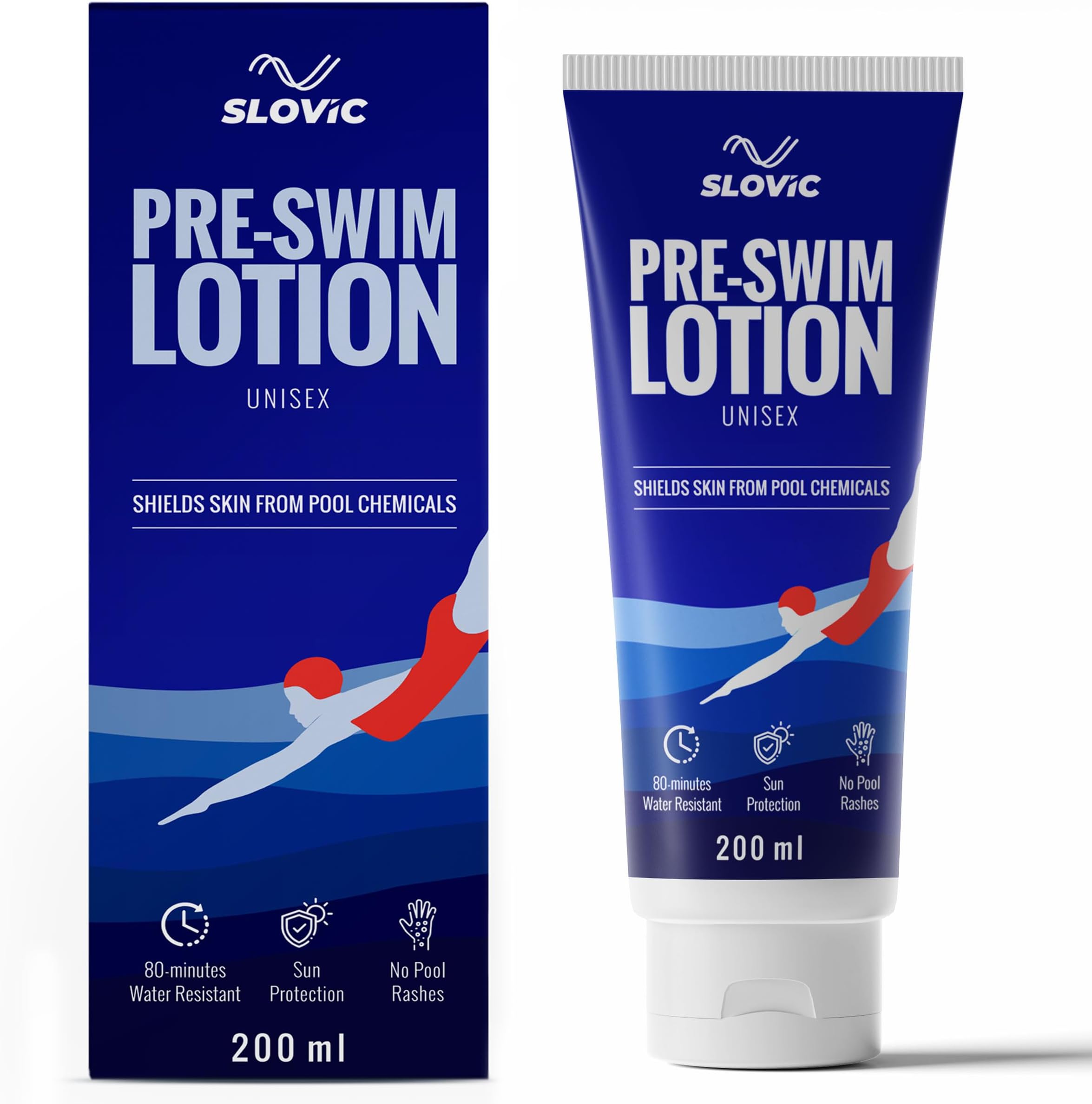 SLOVIC Pre Swim Lotion for Kids 200ml - Apply Before Swimming | Body Lotion | Swimming Cream for Chlorine Protection | Swimmers Waterproof Pool Cream | Upto 80 mins of Water Resistance