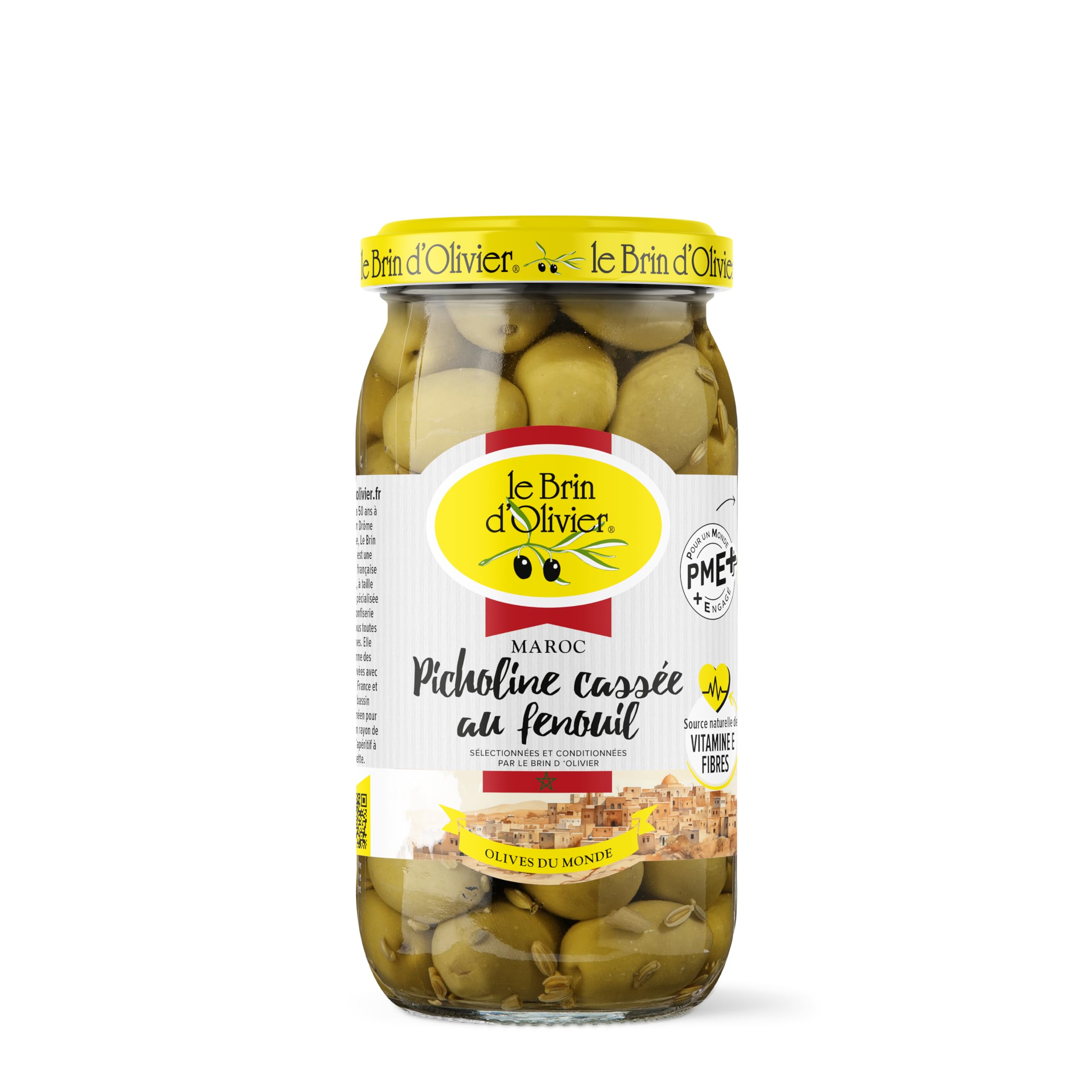 Olives vertes Picholine cassées au fenouil origine Maroc -Bocal 240gx6 - LE BRIN D'OLIVIER