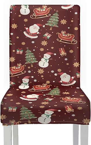 Miniatura 2 de HUGS IDEA Snowman Seat Covers for Dining Room Chairs Set of 2 Santa Claus Stretch Chair Slipcovers Protector Removable and Washable Kitchen Dining