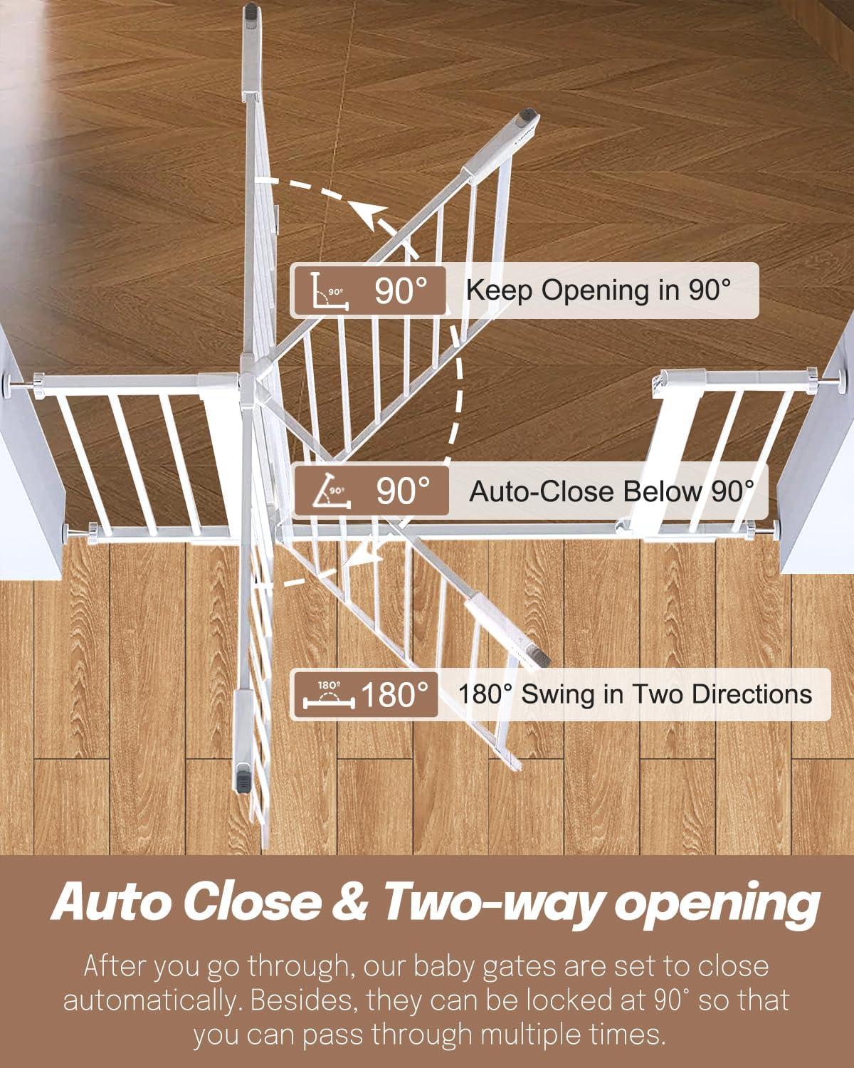 42" Extra Tall Baby Gate for Stairs and Doorways, Fits Openings 29.5"-40.5" Wide, Auto-Close, Pressure-Mounted Pet and Dog Gates, Secure Your Home While Keeping Your Little Ones Safe，White