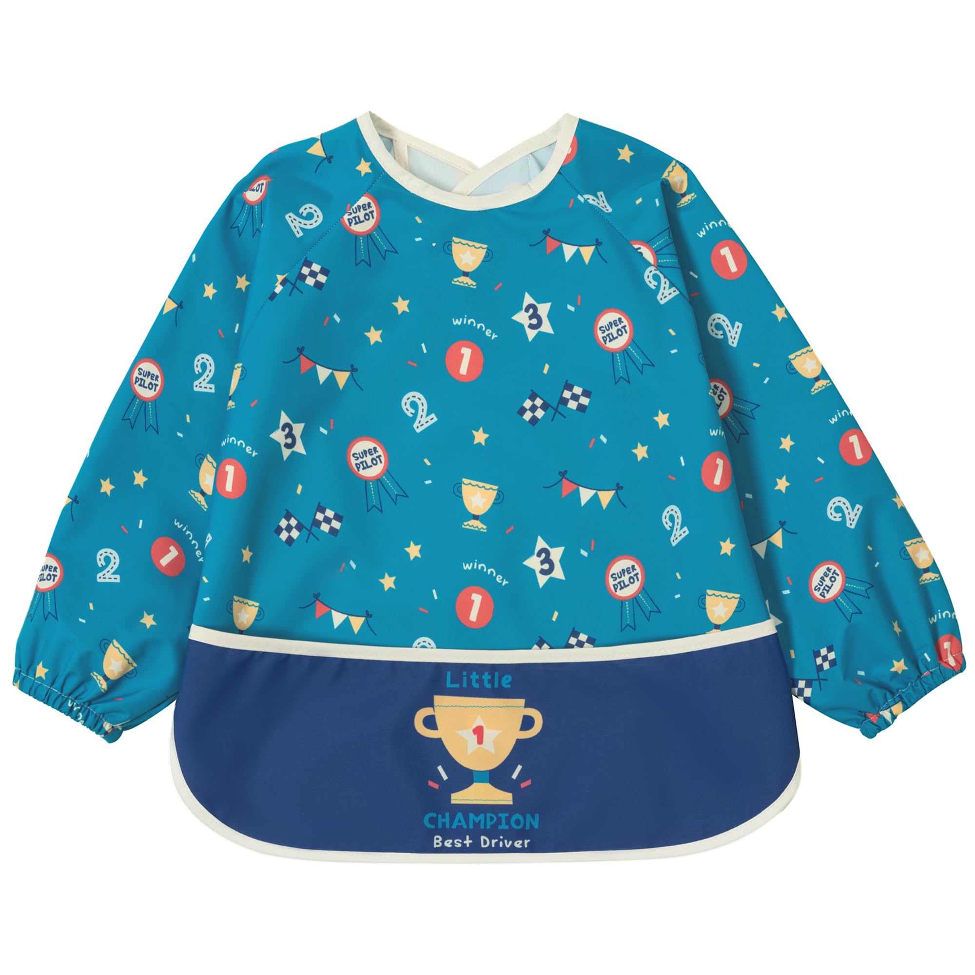 Little Dimsum Baby Weaning Bib with Sleeves, Long Sleeve Waterproof Feeding Coverall Bib Food Large Pocket Apron,Soft and Skin-Friendly Easy to Wipe,for Baby Infant Toddlers Weaning