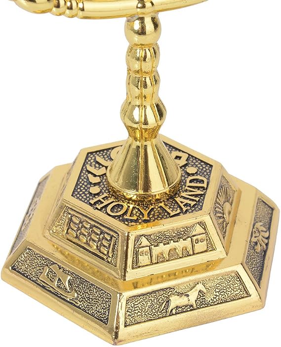 BRTAGG Menorah 7 Branch, 12 Tribes of Israel, Jerusalem Temple Jewish Candle Holder (13cm, Gold)