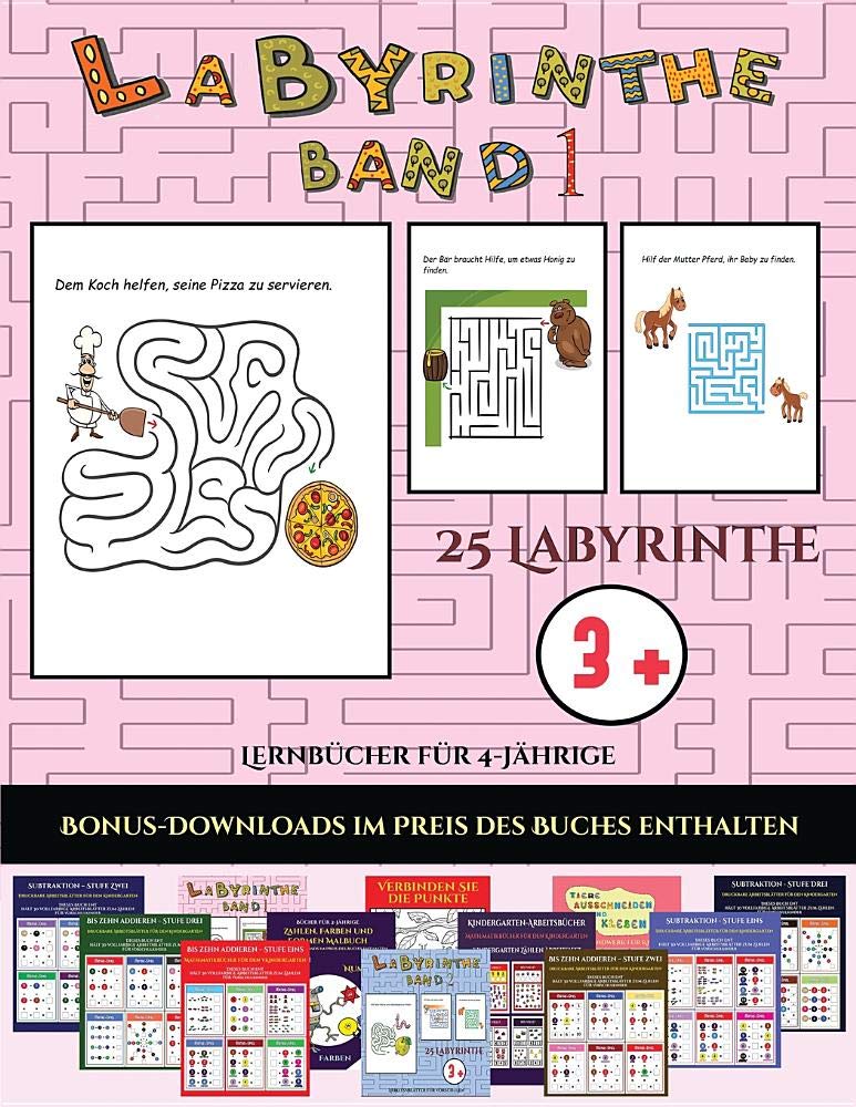Lernbucher fur 4-Jahrige (Labyrinthe - Band 1): 25 vollfarbig bedruckbare Labyrinth-Arbeitsblatter fur Vorschul-/Kindergartenkinder