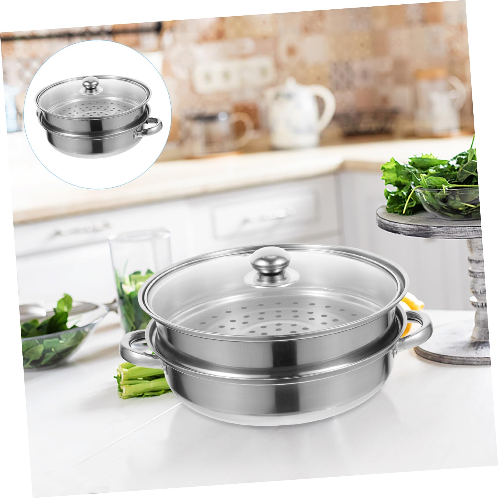 ULTECHNOVO Vaporera de Alimentos de Doble Capa en Acero Inoxidable para Cocinar al Vapor Tapa, Apta para Lavavajillas y Uso en Cocina Profesional