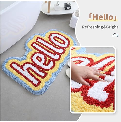 Miniatura 3 de Alfombras de baño Hello, 30 x 20 pulgadas, antideslizantes, absorbentes de agua, lavables a máquina, bonito tapete de baño, tapete de dormitorio