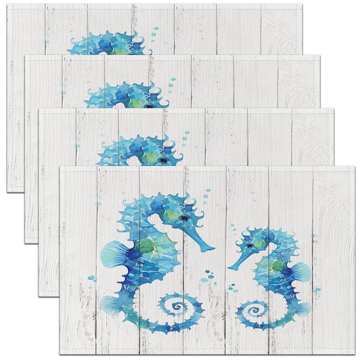 Homemissing Seahorse Placemats Set of 4 45X30cm Ocean Creature Themed Table Mats Placemat Sea Underwater World Placemats for Dining Table Indoor Outdoor Kitchen Table Place Mats Marine life Sealife