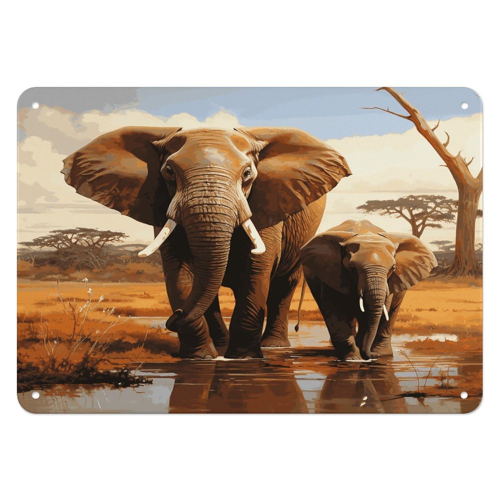 Fodpand Style Elephant Family Retro Vintage Metal Tin Sign,Wall Art Decor Garden Plaque Poster For Bedrooms Yard Bars Pubs Patios Porches 7.9X5.5 Inch
