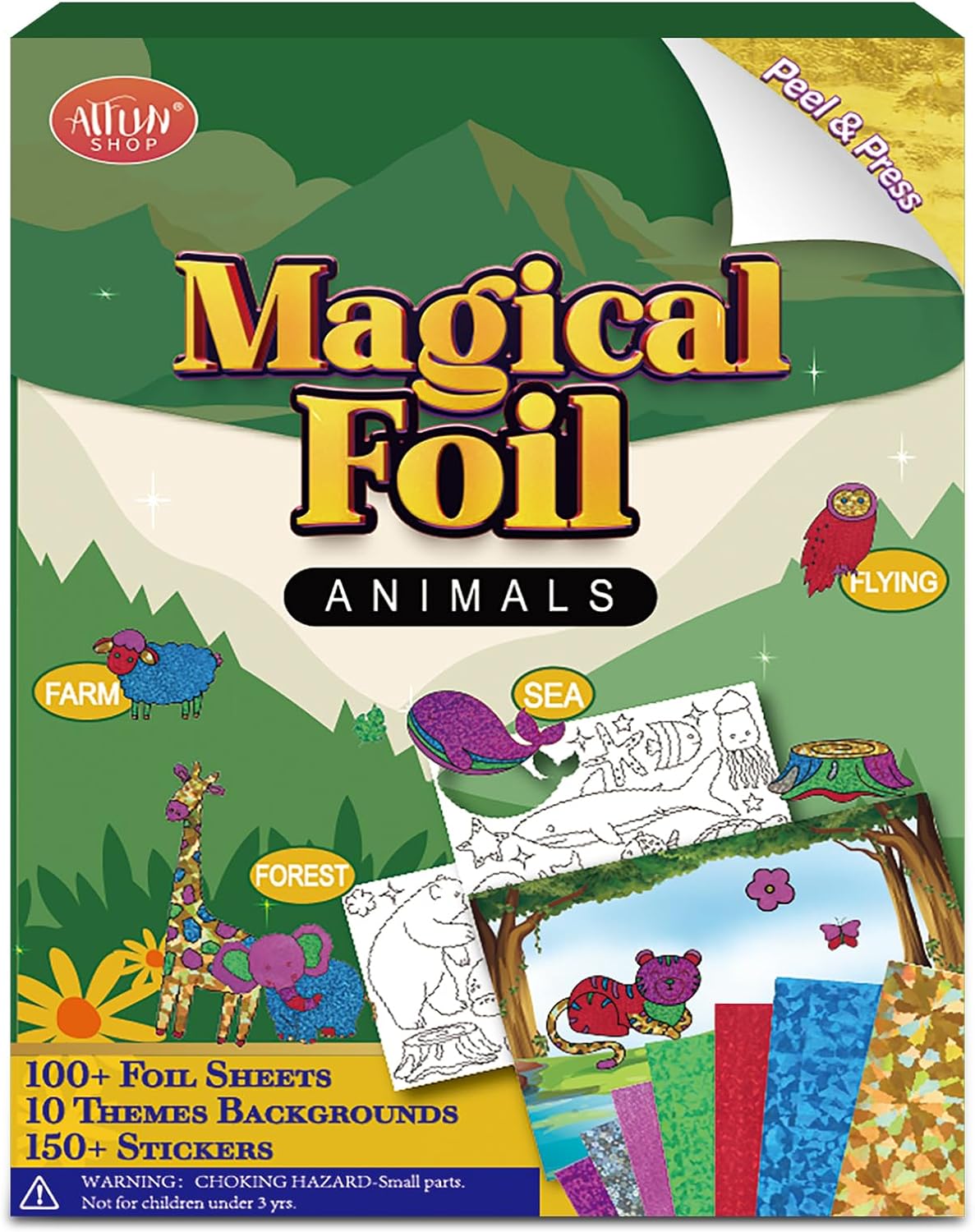 ATFUNSHOP Magical Foil Art Animals in Forest Farm Sea & Birds – No Mess Foil Craft Kit for Kids Ages 4 5 6 7 8 9 Fun Creative DIY Activity, Ideal Birthday Gift for Girls Boys