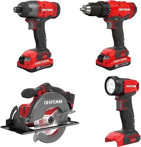 CRAFTSMAN V20 Cordless 4-Tool Combo Kit, 2 Batteries (CMCK401D2)