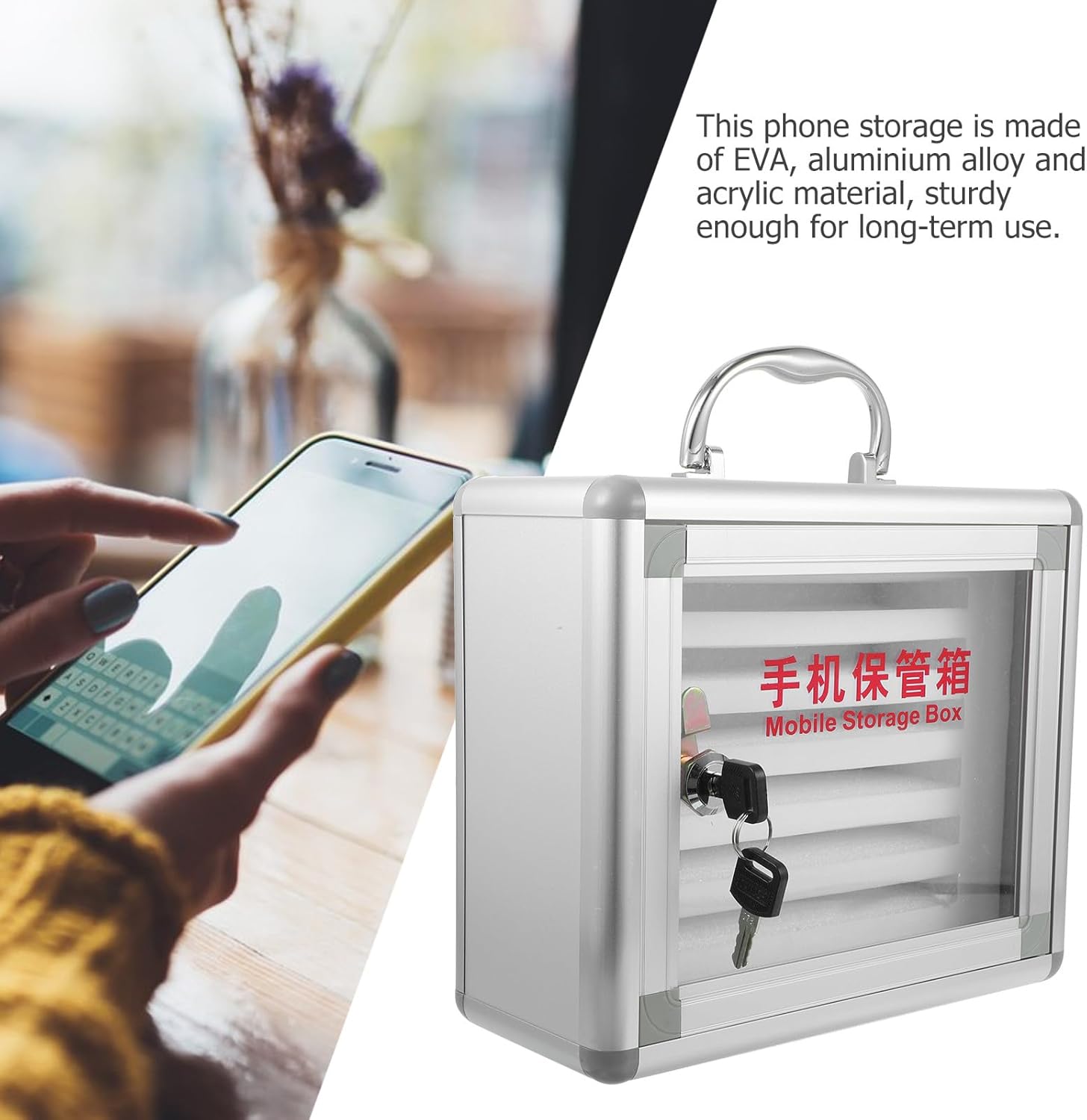 Uonlytech Aluminium Alloy Phone Management Box with Lock, Acrylic Multi-Slot Cellphone Storage Locker for Office and Classroom Use, 6-Device Mobile Phone Organizer Cabinet