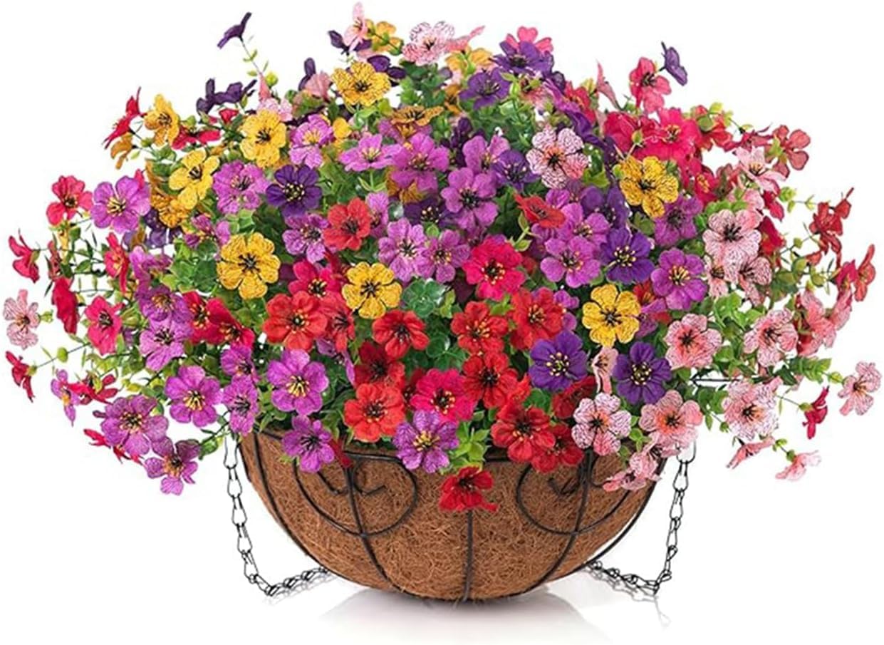 Artificial Fall Mums Hanging Ornament for Outdoor Patio Weatherproof Use，Pink（1Pc）