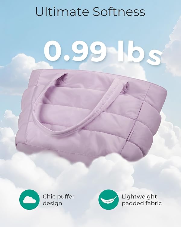 BAGSMART Tote Bag for Women, Lightweight Puffy Tote Bag with Compartments Shoulder Bag Handbag for Travel, Work, Gym (d-Standard Size-Pinkish-purple, Standard Size) by BAGSMART - Used condition - Image 6