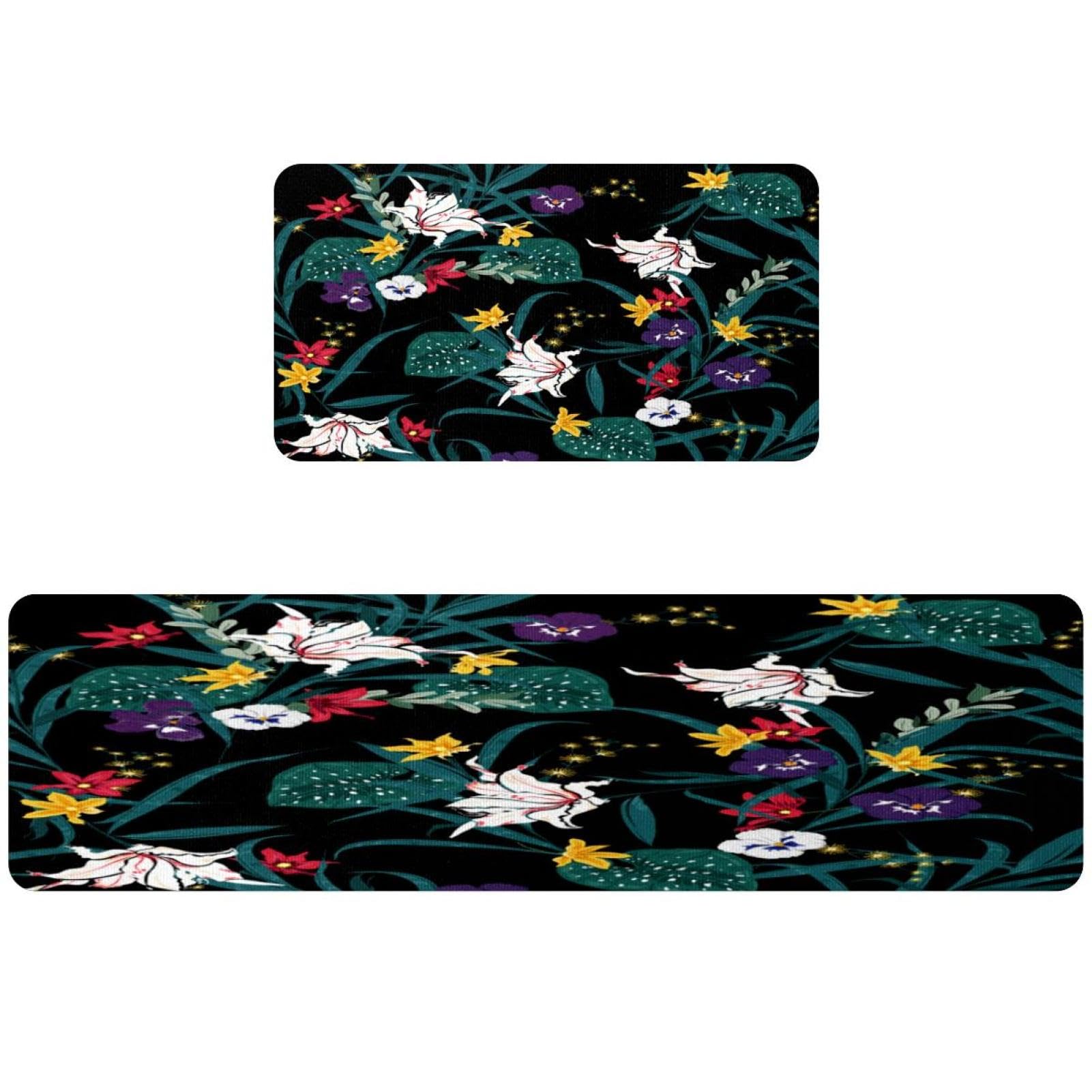 Tapete de cocina de 2 piezas alfombra pasillo floral antideslizante alfombrilla lavable VAPOKF