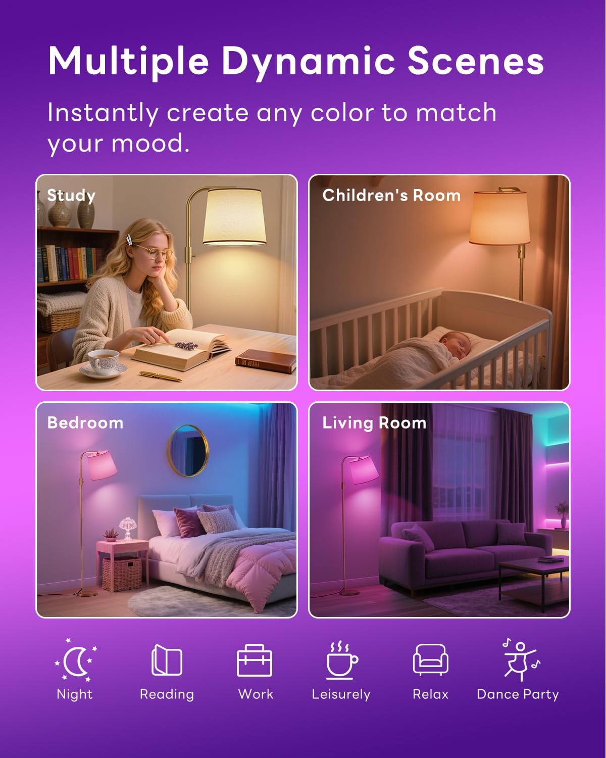 Dimmable Arc Floor Lamp, 1200 Lumens RGBCW Color Change Bulb Included, Standing Lamp with Linen Shade, 65" Tall Lamp with Remote for Living Room, Bedroom, Office, Dining Room, Kitchen, Gold