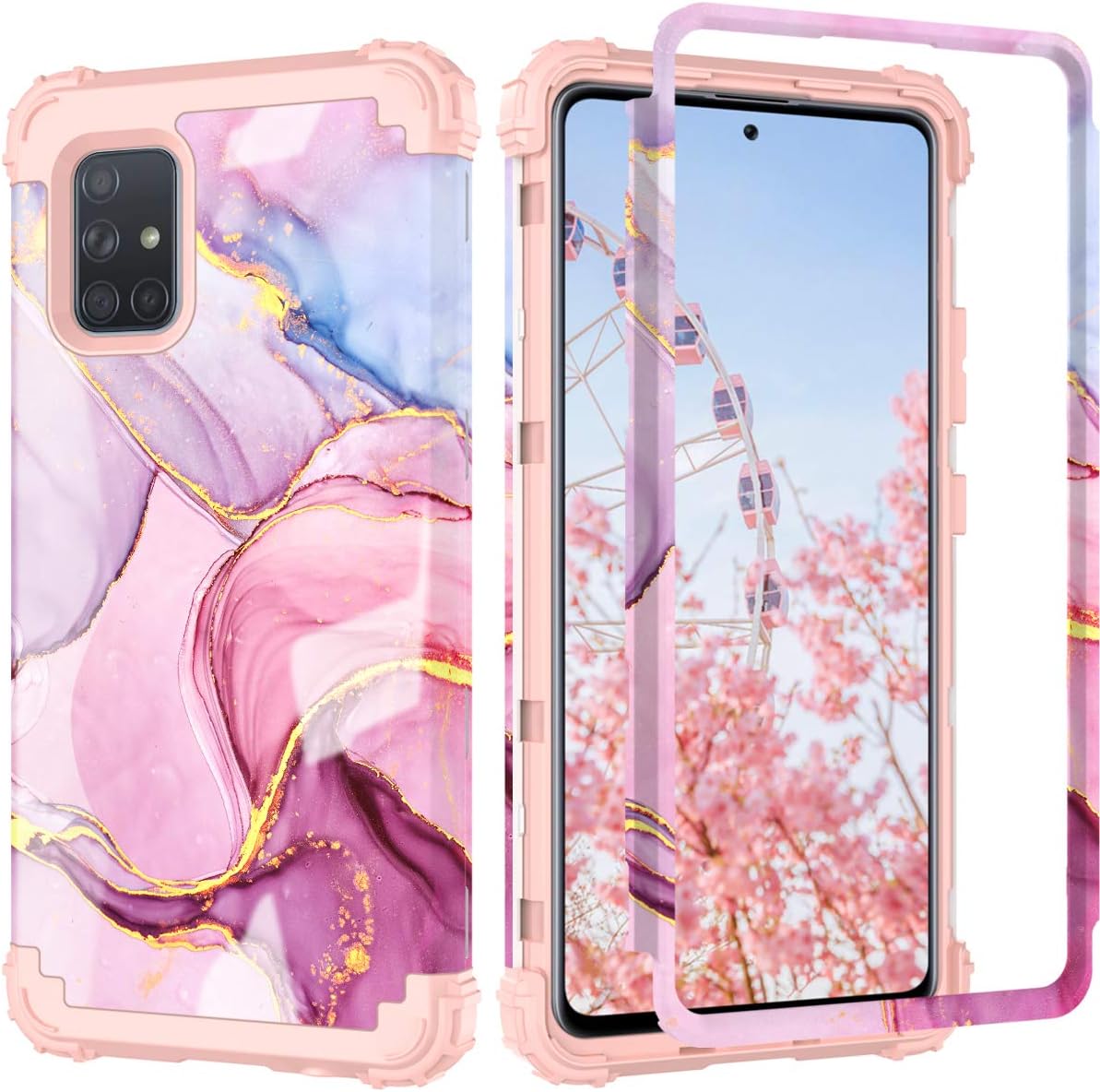 PIXIU Compatible with Samsung Galaxy A71 5G 2020 case, (Not Fit Galaxy A71 4G/ A71 5G UW), Heavy Duty 3 Layer Shockproof Full-Body Protective Hard Phone Cover Case for Galaxy A71 5G Marble