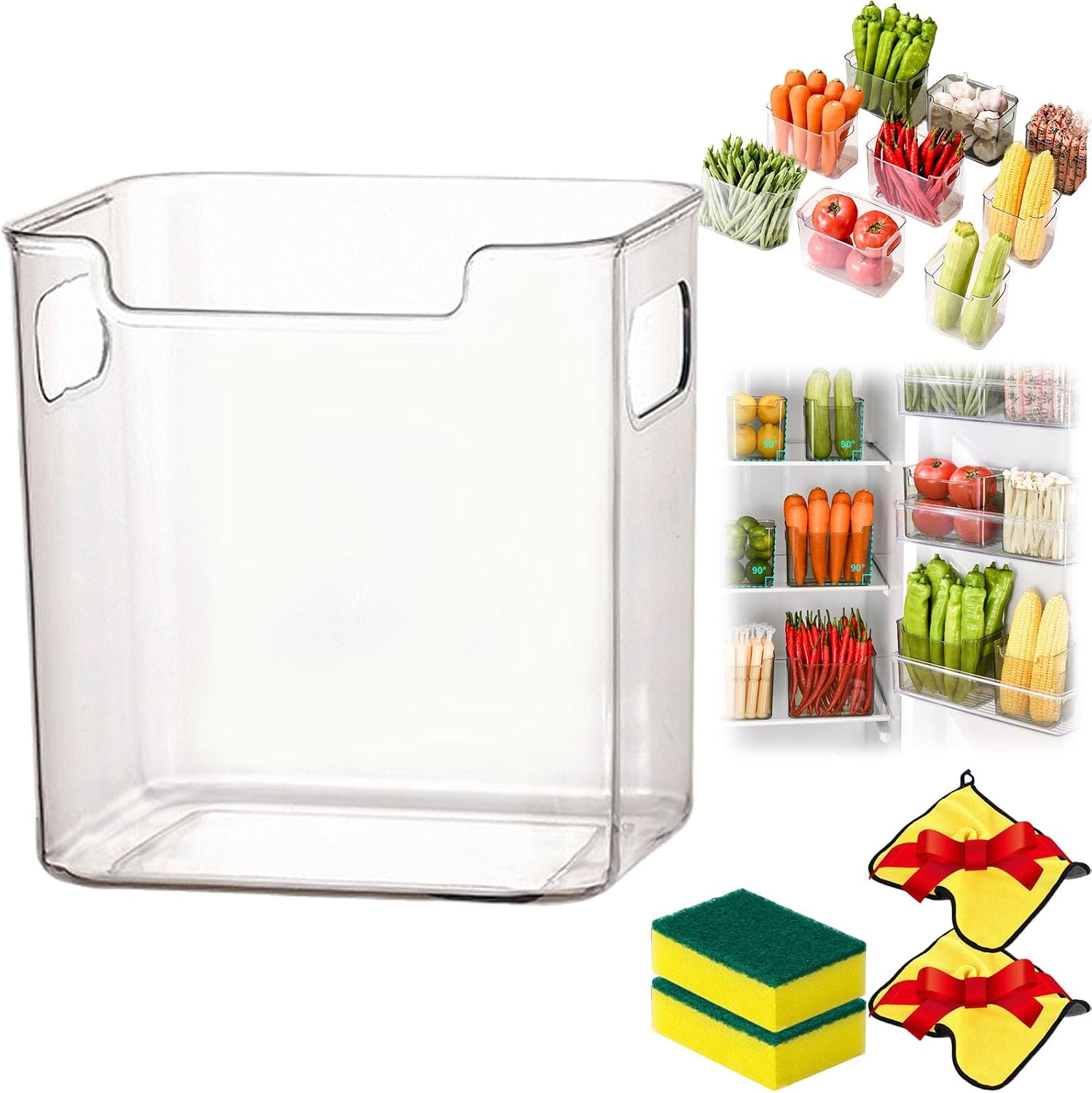 2026 Upgrade Crystal Clear Freezer Storage Bins, Freezer Organizer Bins, Stackable Kitchen Cabinet Organizer with Handles, Clear Plastic Bin for Kitchen,Fridge,Cabinet,Closet,Bathroom (A,S)